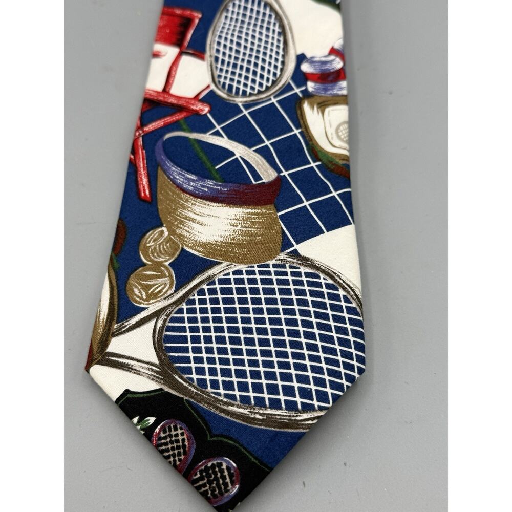 Vintage GANT Mens Tie Burgundy Red Tennis Racket Classic Silk Novelty Art Sports